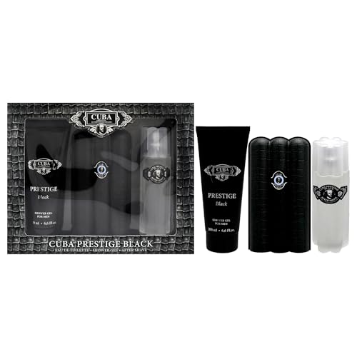 Cuba Cuba Prestige Black for Men Geschenkset 3 oz EDT Spray, 6,6 oz Shower Gel, 3,3 oz Aftershave von Cuba