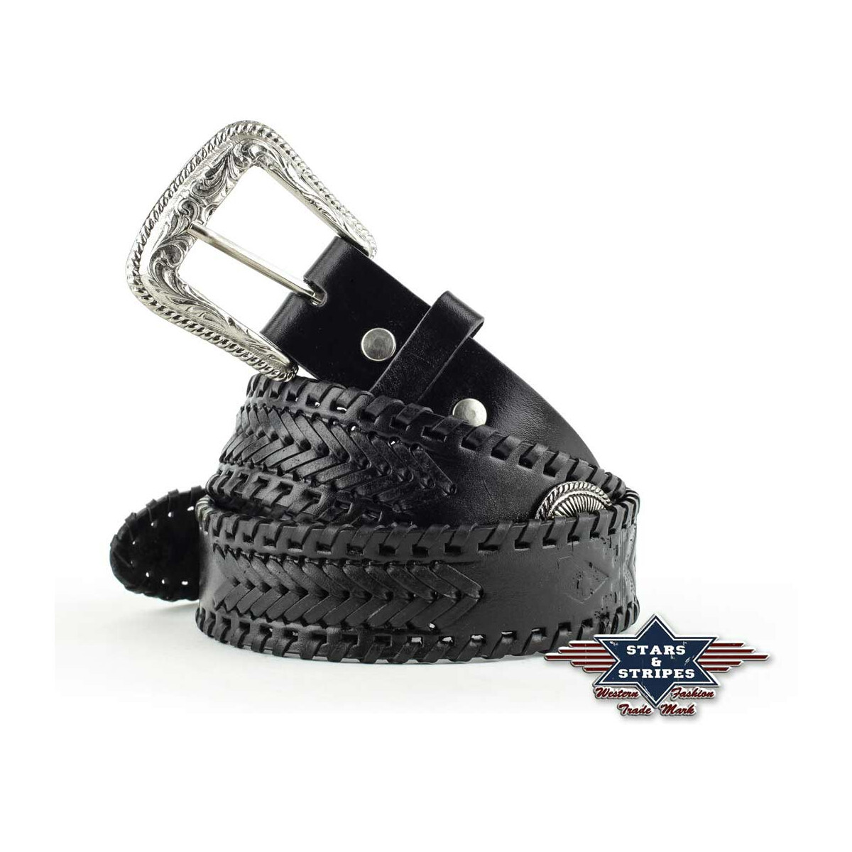 Damen/Herren Western Ledergürtel Flechtung/Conchos 100% Leder - Produktvideo :-) von Stars & Stripes