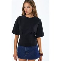 Damen Baumwoll-Rippstrick-Bluse mit Rundhalsausschnitt