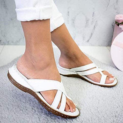 Damen Comfy Platform Sandal Shoes Clip Toe Stylish Orthotic Sandals for Plantar Fasciitis Orthopädic Bunion Corrector Casual Soft (White 41)