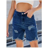 Damen Denim Shorts mit fransigem Saum