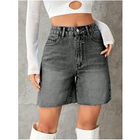 Damen Denim Shorts mit fransigem Saum