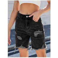 Damen Denim Shorts mit fransigem Saum