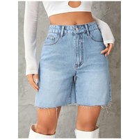 Damen Jeans-Shorts mit fransigem Saum