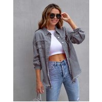Damen Jeansjacke mit distressed Optik und überschnittenen Schultern