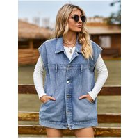 Damen Jeansjacke ohne Ärmel mit Kragen und Knopfleiste