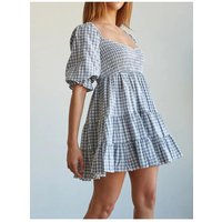 Damen Karierte Mini-Kleid mit Rüschensaum und halben Ärmeln