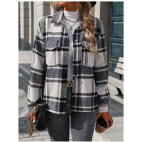 Damen Kariertes Button-Up Jacke mit Drop-Shoulder