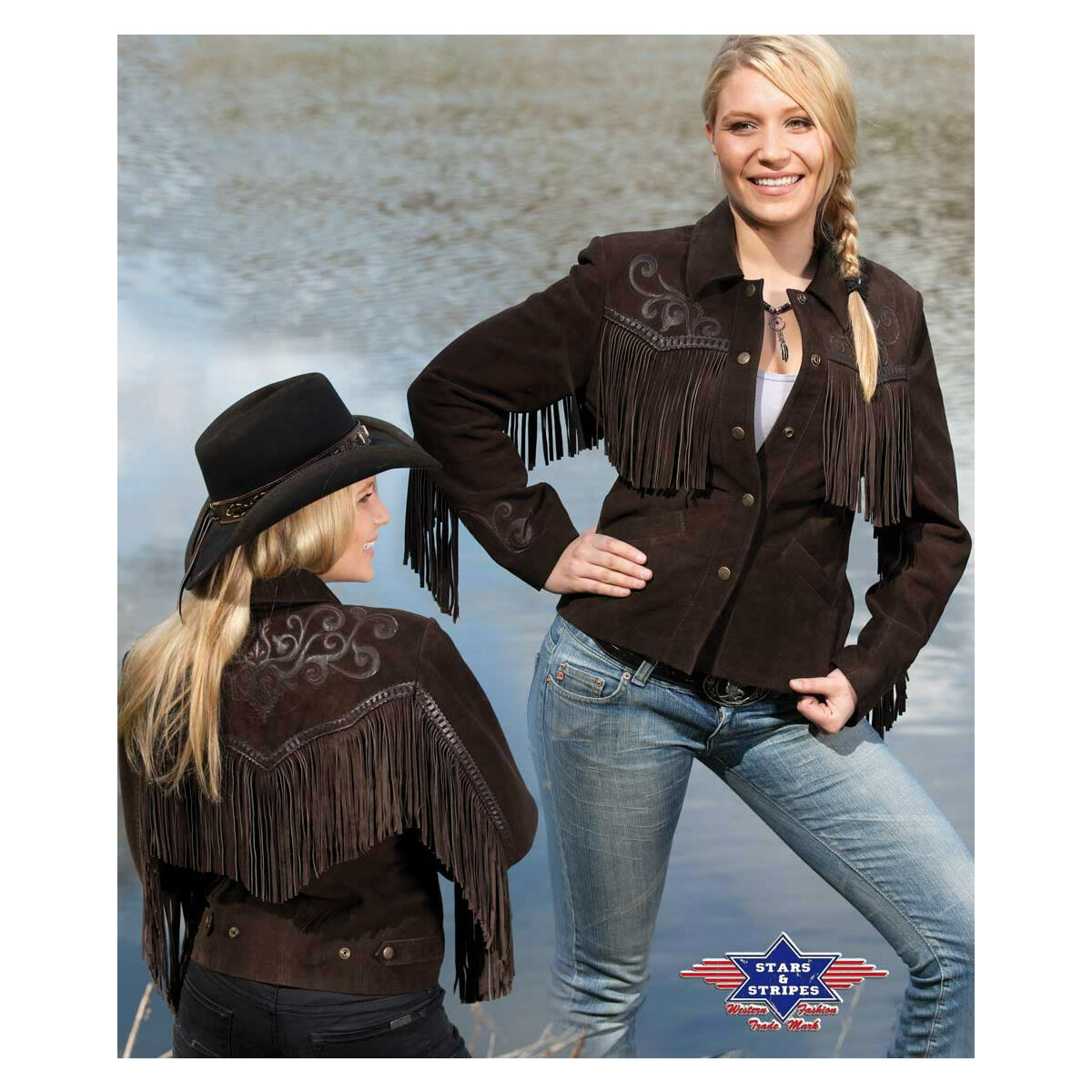 Damen Lederjacke, Fransenjacke Westernjacke Bikerjacke Rindsvelour Stars&Stripes von Stars & Stripes