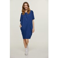 Damen Marineblaues Oversized Schweres Jersey-Kleid mit Fronttaschen