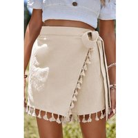 Damen Mini-Rock mit Fransenbesatz und seitlicher Knotenwicklung