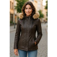 Damen-Parka aus gestepptem Leder in Braun – Winton