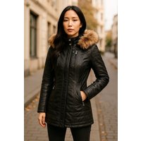 Damen-Parka aus gestepptem Leder in Schwarz – Winton
