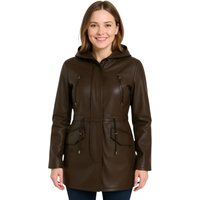 Damen Parka mit Kapuze, braun, Leder, Cairns