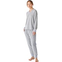 Damen-Pyjama aus weichem Strick mit V-Ausschnitt und langen Ärmeln JJB5