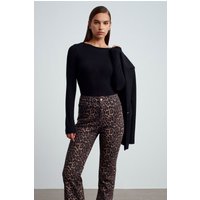 Damen Rippstrick Bootsausschnitt Langarmbluse
