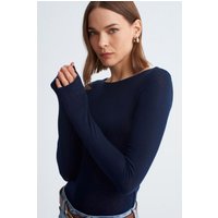 Damen Rippstrick Bootsausschnitt Langarmbluse