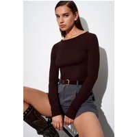 Damen Rippstrick Bootsausschnitt Langarmbluse