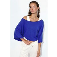Damen Rippstrick Rundhalsausschnitt Pullover
