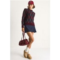 Damen Rundhals Strickpullover mit Rautenmuster
