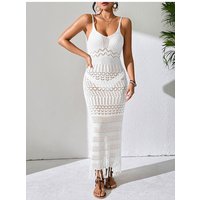 Damen Spitzen-Ausschnitt Überwurfkleid