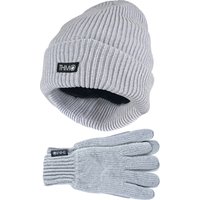 Damen Thinsulate Mütze und Handschuhe Set | THMO | Weiche Chenille gerippte Beanie Mütze & Handschuhe für Frauen - Grau