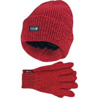 Damen Thinsulate Mütze und Handschuhe Set | THMO | Weiche Chenille gerippte Beanie Mütze & Handschuhe für Frauen - Rot