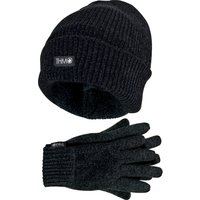 Damen Thinsulate Mütze und Handschuhe Set | THMO | Weiche Chenille gerippte Beanie Mütze & Handschuhe für Frauen - Schwarz