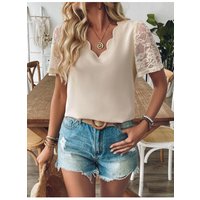 Damen V-Ausschnitt Spitzen Kurzarm T-Shirt