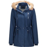 Damen Winterjacke mit Kunstpelz, lange Ärmel, mit Fleece-Innenfutter, Blau