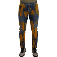Dolce & Gabbana Blau Gelbe Färbung Baumwoll Slim Fit Herren Denim Jeans