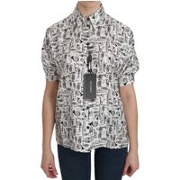 Dolce & Gabbana Damen Bluse mit Musikinstrumenten-Motiv und Kragen in Weiß