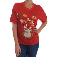 Dolce & Gabbana Damen Rote Seidenbluse mit Orangen-Muster und Kristallen