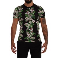 Dolce & Gabbana Schwarzes Blumenmuster Crewneck Herren T-Shirt