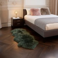 Echter Schaffell-Teppich in Thymiangrün, doppelt, natürlich, seidig, flauschig, weich, echte Wolle