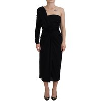 Dolce & Gabbana Damen Schwarzes Wickelkleid mit einem Schulterträger aus Wolle