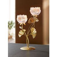 Eleganter Teelichthalter aus Metall und Glas, Gold