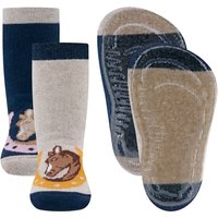 Ewers Stoppersocken SoftStep 2er-Pack Pferd/ Hufeisen navy/dunkel beige melange von Ewers