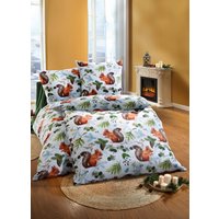 Flanell Bettwäsche-Garnitur, Multicolor, Grösse 115 (80/80 cm + 155/220 cm), Eichhörnchen