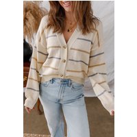 Gestreifter Strick Knopf-Kardigan