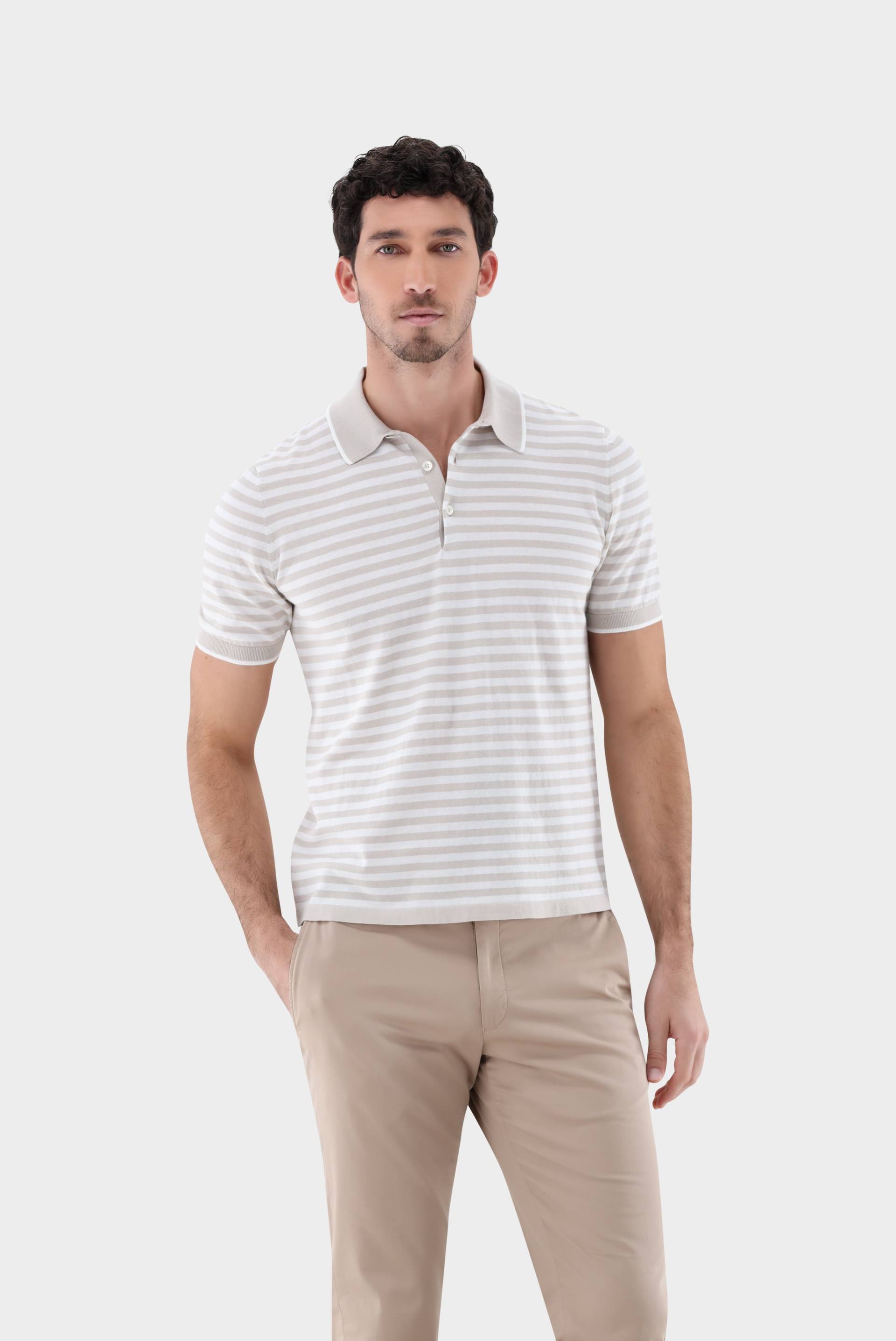 Gestreiftes Strick Polo-Shirt aus Air Cotton von van Laack