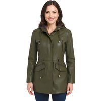 Grüne Parka-Jacke aus Leder mit Kapuze für Damen – Bukarest