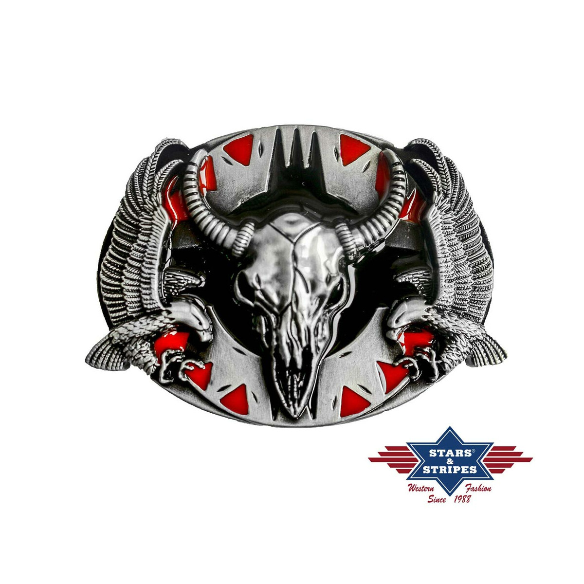 Gürtelschnalle, Buckle Motiv Stierkopf + Adler von Stars & Stripes