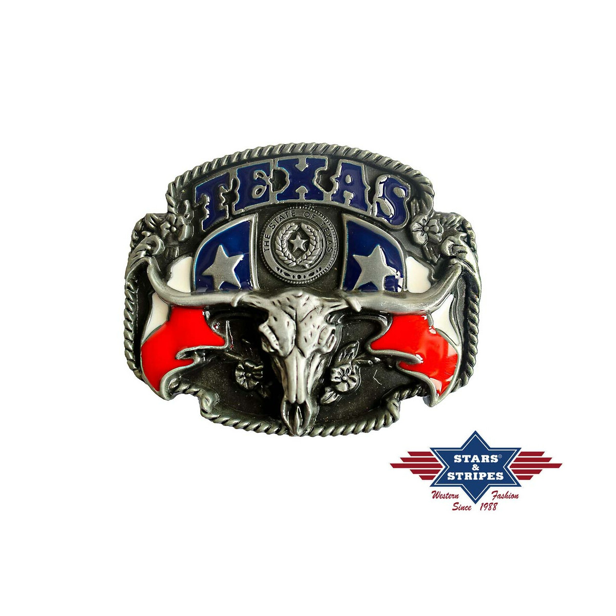 Gürtelschnalle, Buckle Motiv Texas/Longhorn von Stars & Stripes