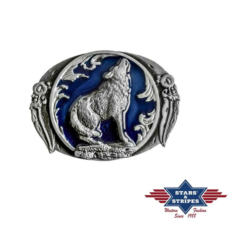 Gürtelschnalle, Buckle mit Motiv Wolf von Stars & Stripes