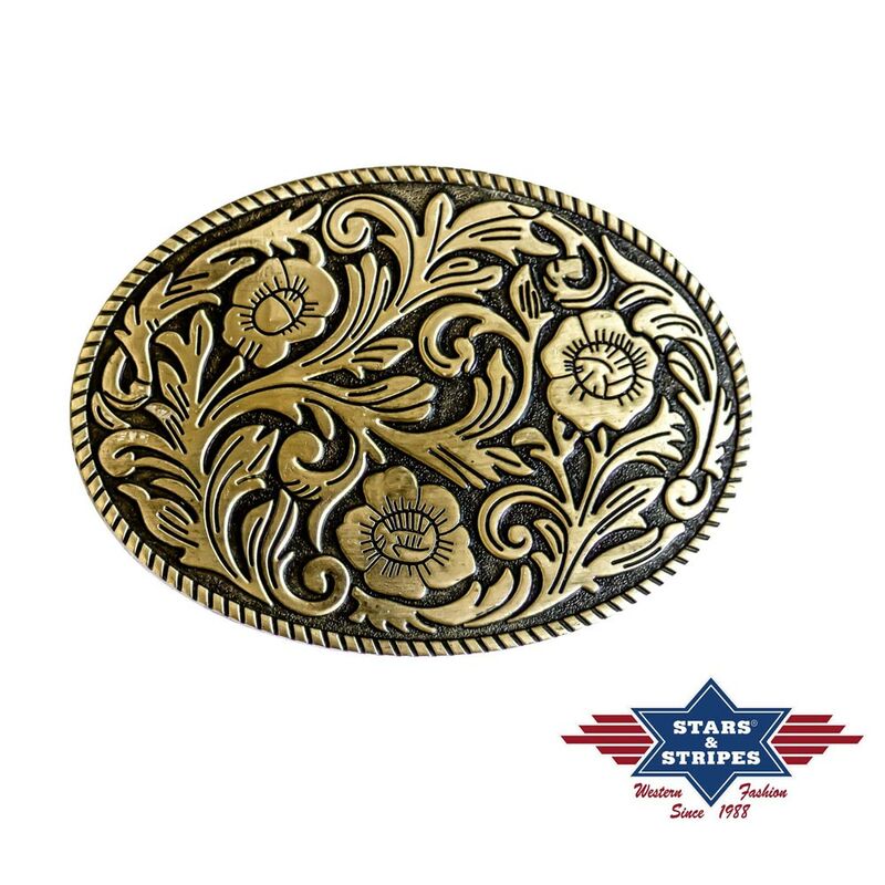 Gürtelschnalle, Buckle mit floralen Motiven, goldfarben von Stars & Stripes