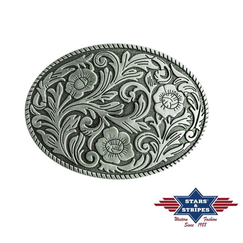 Gürtelschnalle, Buckle mit floralen Motiven, silberfarben von Stars & Stripes