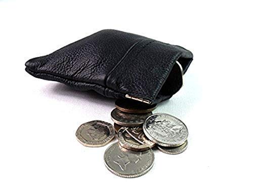 HERREN DAMEN SCHWARZES LEDER MÜNZBEUTEL GELDBÖRSE von Leather E