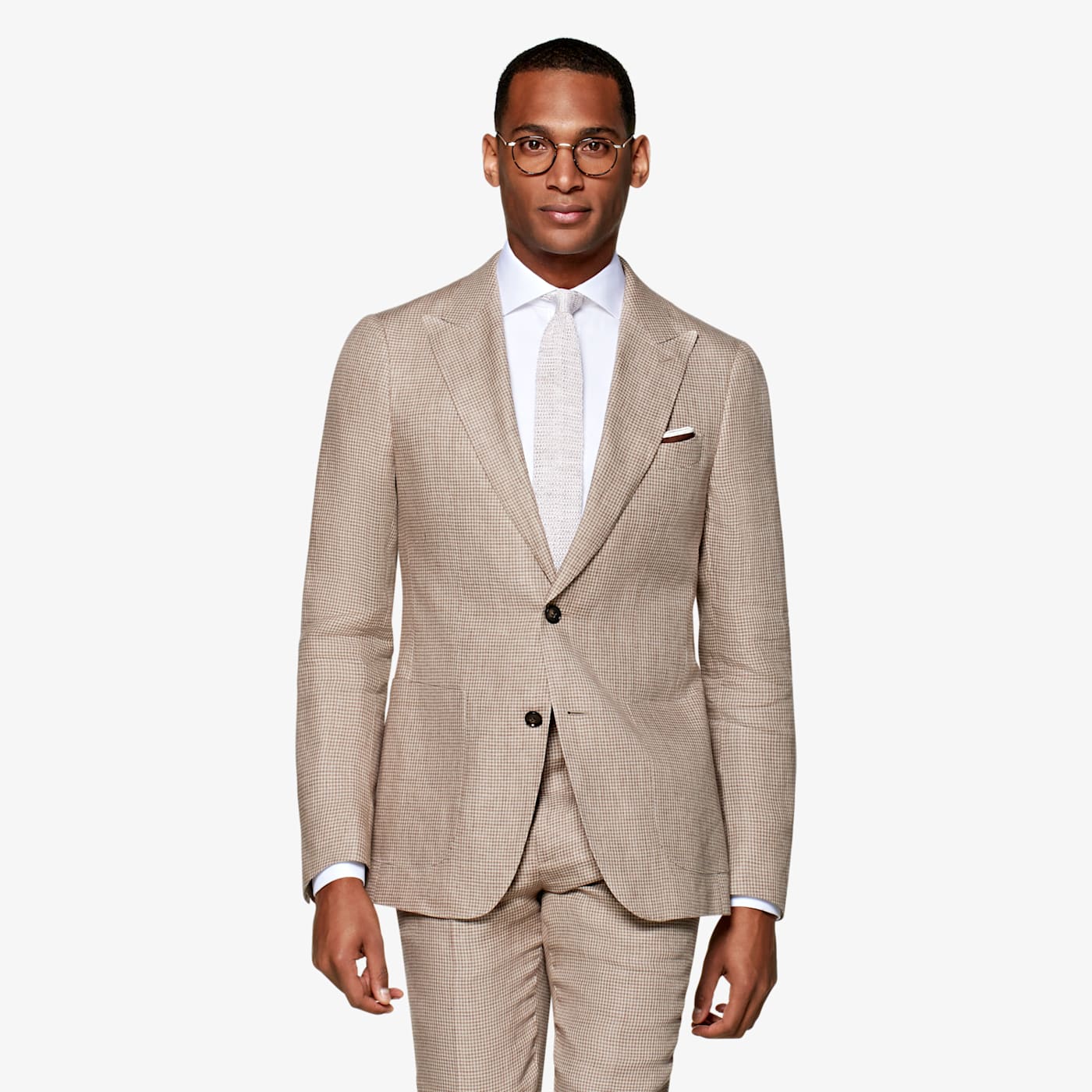 Havana Anzug Hellbraun Mit Hahnentritt-muster