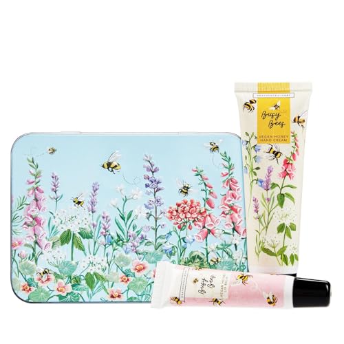 Heathcote & Ivory Busy Bees Hand- und Lippendose, 50 ml Handcreme und 10 ml Lippenbalsam, angereichert mit ätherischen Ölen, tierversuchsfrei und vegan, reisefreundliche Größen von Heathcote & Ivory